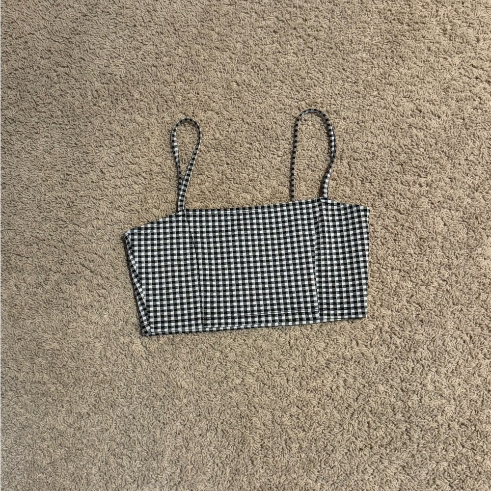 H&M Monochrome Gingham Black and White Crop Top
